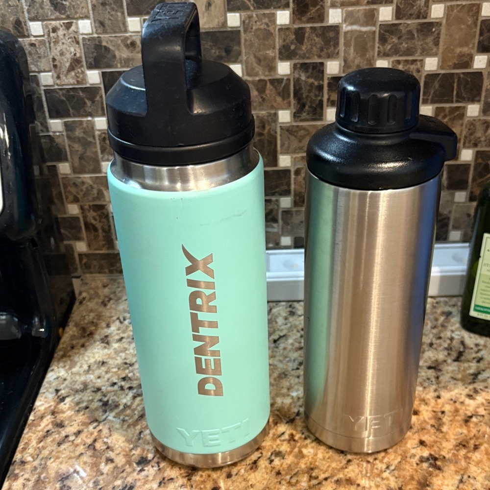 Yeti Stainless Steel Bottles in Mint Green and Stainless